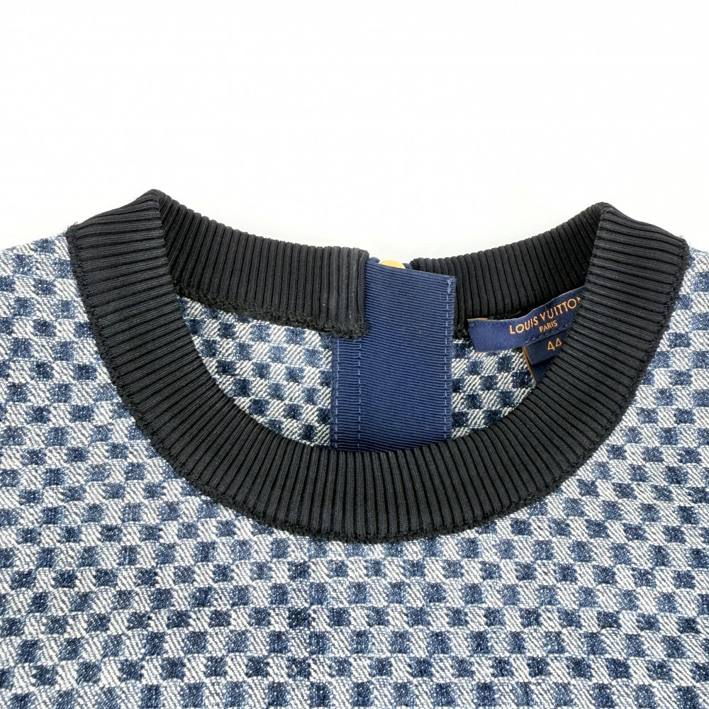 【開店SALE】 LOUIS VUITTON ルイヴィトン ワンピース ノースリーブ ジップアップ オールインワン デニム ダミエ モノグラム 服 アパレル 44 ブルー 青 ブラック 黒 ゴールド金具 春 夏 コットン レザー モノグラム レディース【中古品】
