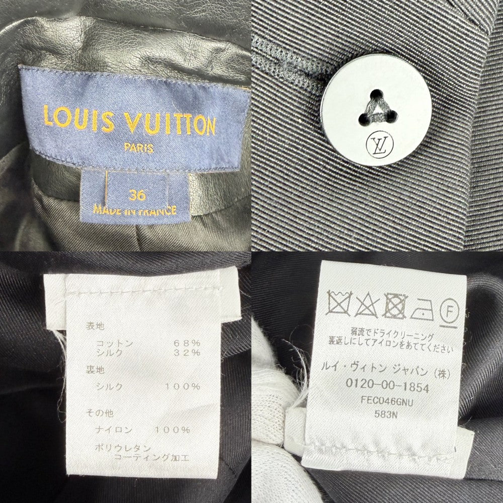 LOUIS VUITTON ルイヴィトン アウター プリーツ 異素材 ロングコート 服 アパレル レザーコート 36 ブラック 黒 春 秋 コットン シルク レディース【中古品】