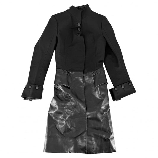 LOUIS VUITTON ルイヴィトン アウター プリーツ 異素材 ロングコート 服 アパレル レザーコート 36 ブラック 黒 春 秋 コットン シルク レディース【中古品】