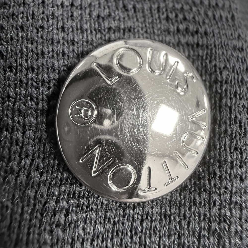 LOUIS VUITTON ルイヴィトン ポロシャツ モノグラムピケ トップス 半袖 アパレル 服 S ネイビー 紺 シルバー金具 夏 コットン レディース【中古品】