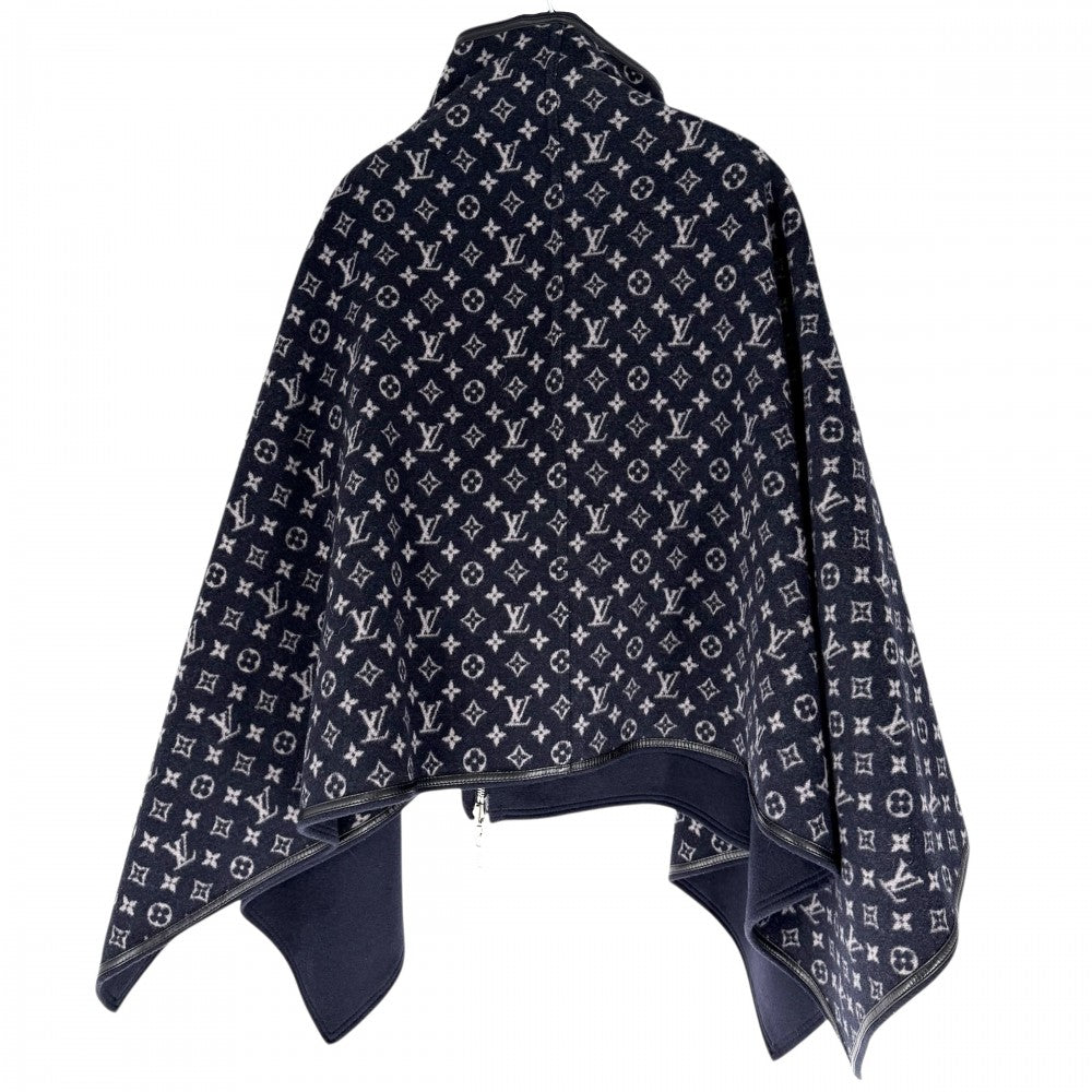 【秋物特集】 LOUIS VUITTON ルイヴィトン ポンチョ リバーシブル モノグラム アウター アパレル 服 34 ネイビー 紺 ブラック 黒 シルバー金具 秋 冬 ウール シルク レディース【中古品】