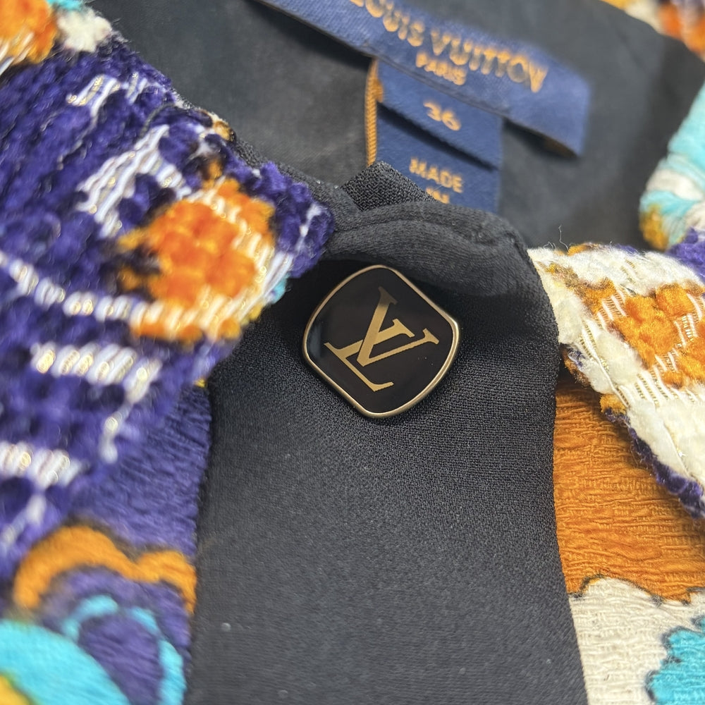 LOUIS VUITTON ルイヴィトン ワンピース 半袖 ボタン 総柄 服 アパレル 36 マルチカラー ゴールド金具 春 夏 レディース【中古品】