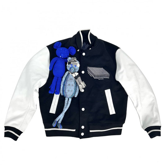 LOUIS VUITTON ルイヴィトン スタジャン ジャケット パペットベースボールジャケット アウター 服 アパレル 50 ブラック 黒 ホワイト 白 シルバー金具 秋 冬 ウール シルク メンズ【中古品】