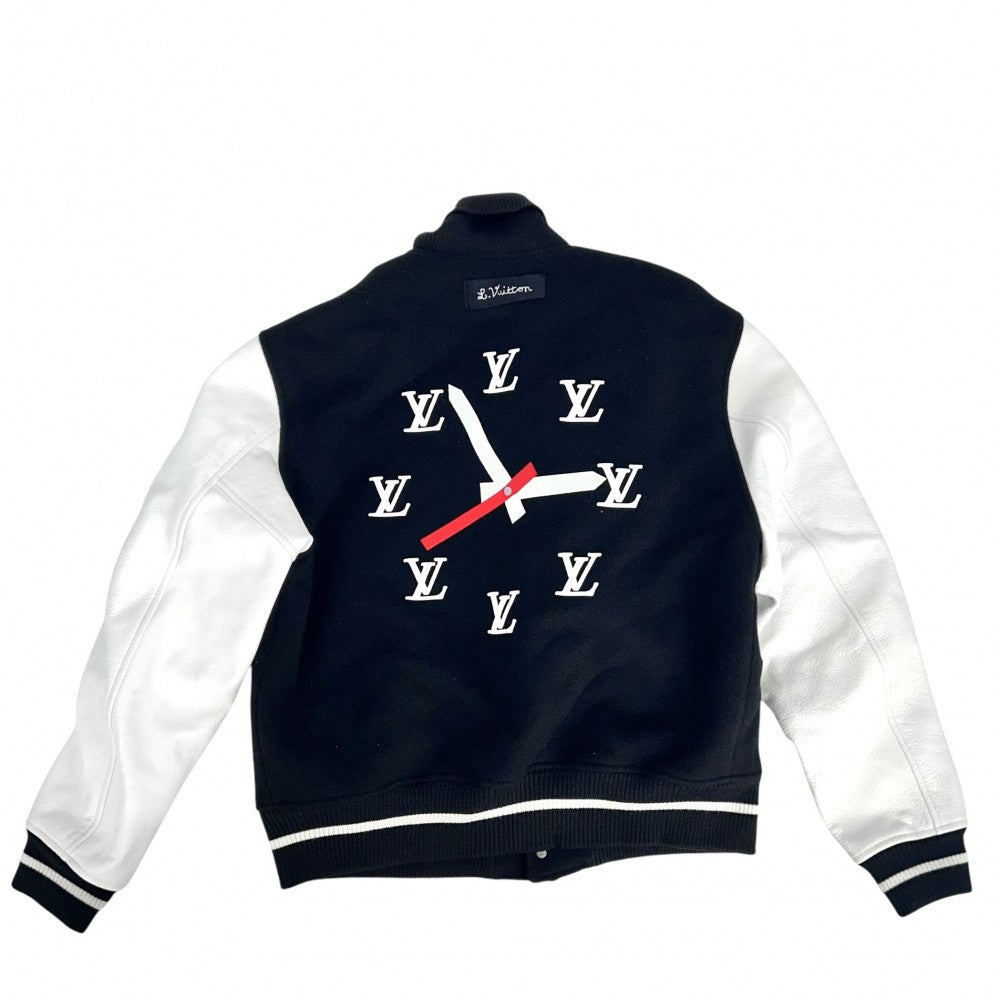 LOUIS VUITTON ルイヴィトン スタジャン ジャケット パペットベースボールジャケット アウター 服 アパレル 50 ブラック 黒 ホワイト 白 シルバー金具 秋 冬 ウール シルク メンズ【中古品】