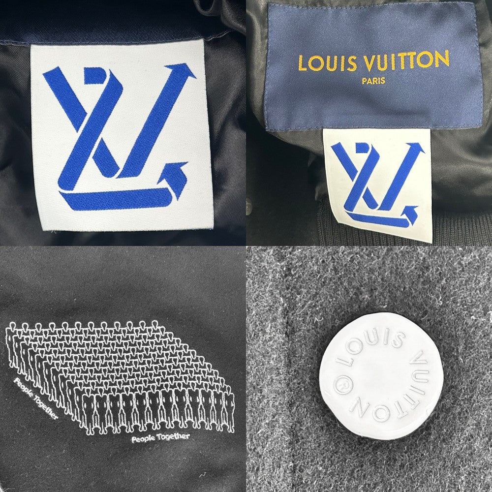 LOUIS VUITTON ルイヴィトン スタジャン ジャケット パペットベースボールジャケット アウター 服 アパレル 50 ブラック 黒 ホワイト 白 シルバー金具 秋 冬 ウール シルク メンズ【中古品】