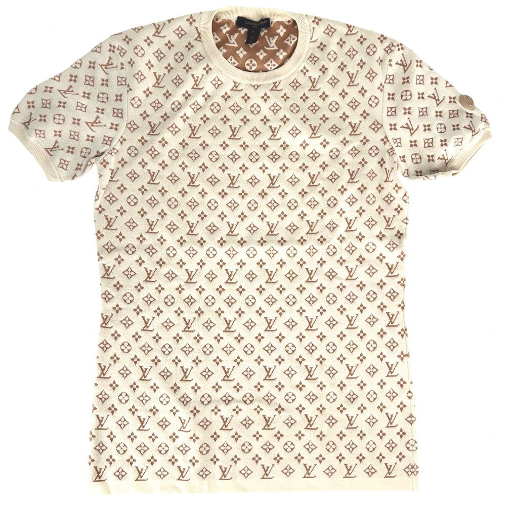 LOUIS VUITTON ルイヴィトン 半袖Ｔシャツ モノグラム アパレル トップス 服 XL ベージュ ブラウン 茶 春 夏 シルク ナイロン ポリウレタン レディース【中古品】