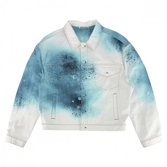 【開店SALE】 LOUIS VUITTON ルイヴィトン デニムジャケット スプレーデニムジャケット アウター モノグラム 服 52 RM231M U14 HOA10W ホワイト 白 ブルー 青 ゴールド金具 春 秋 コットン メンズ【中古品】
