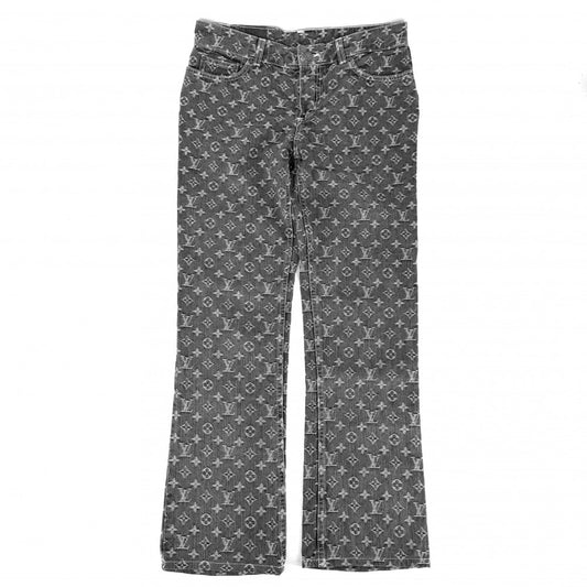 LOUIS VUITTON ルイヴィトン デニムパンツ モノグラム ボトムス ジーンズ 長ズボン アパレル 38 グレー アンティークゴールド金具 コットン メンズ【中古品】