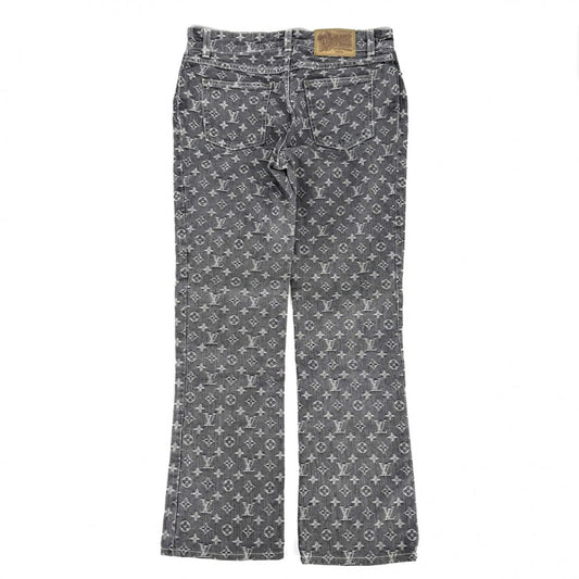 LOUIS VUITTON ルイヴィトン デニムパンツ モノグラム ボトムス ジーンズ 長ズボン アパレル 38 グレー アンティークゴールド金具 コットン メンズ【中古品】