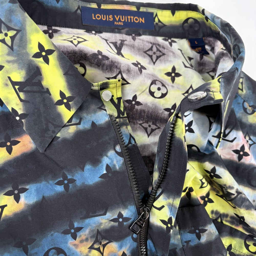 LOUIS VUITTON ルイヴィトン 半袖シャツ ペインテッドモノグラムタイダイ ジップアップ トップス アパレル 服 L ブラック 黒 イエロー 春 夏 コットン メンズ【中古品】