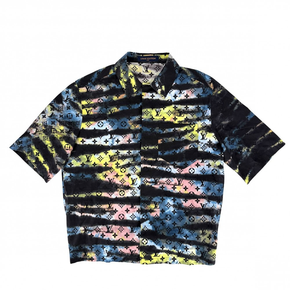 LOUIS VUITTON ルイヴィトン 半袖シャツ ペインテッドモノグラムタイダイ ジップアップ トップス アパレル 服 L ブラック 黒 イエロー 春 夏 コットン メンズ【中古品】