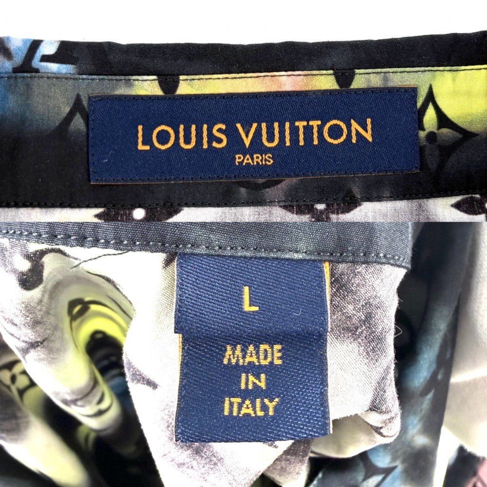 LOUIS VUITTON ルイヴィトン 半袖シャツ ペインテッドモノグラムタイダイ ジップアップ トップス アパレル 服 L ブラック 黒 イエロー 春 夏 コットン メンズ【中古品】