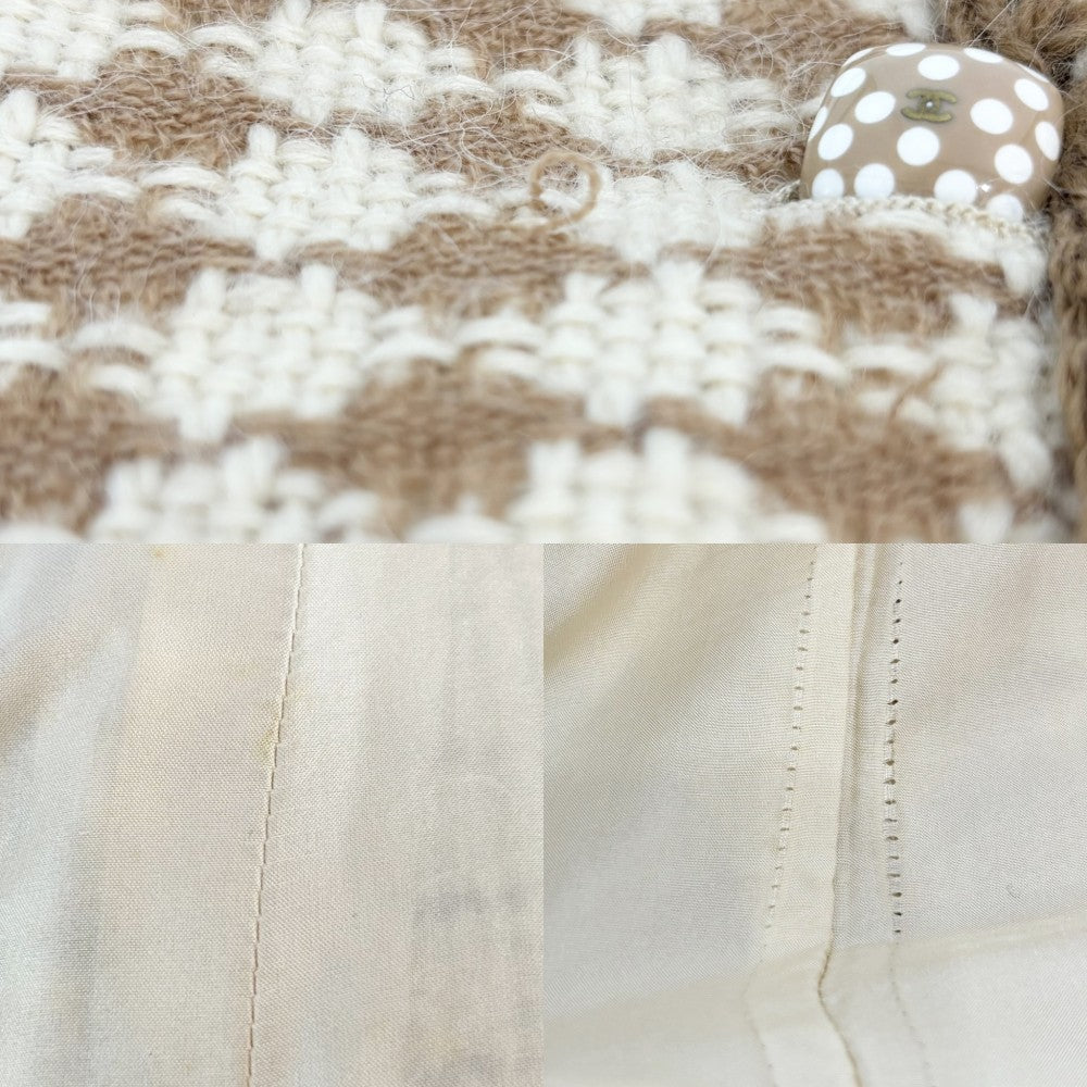 CHANEL シャネル アウター 千鳥格子 ステンカラージャケット コート ヴィンテージ アパレル 服 38 ホワイト 白 ブラウン 茶 秋 冬 ウール アルパカ モヘア レディース 2000年【中古品】
