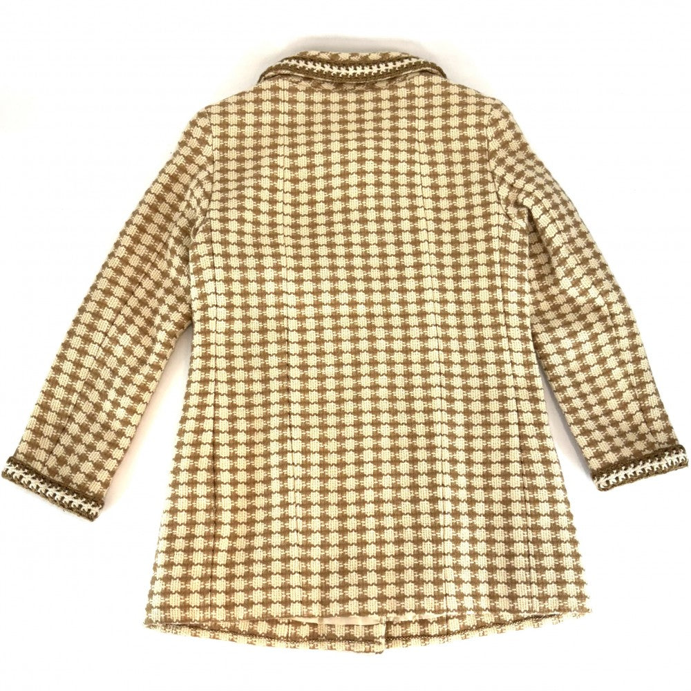 CHANEL シャネル アウター 千鳥格子 ステンカラージャケット コート ヴィンテージ アパレル 服 38 ホワイト 白 ブラウン 茶 秋 冬 ウール アルパカ モヘア レディース 2000年【中古品】