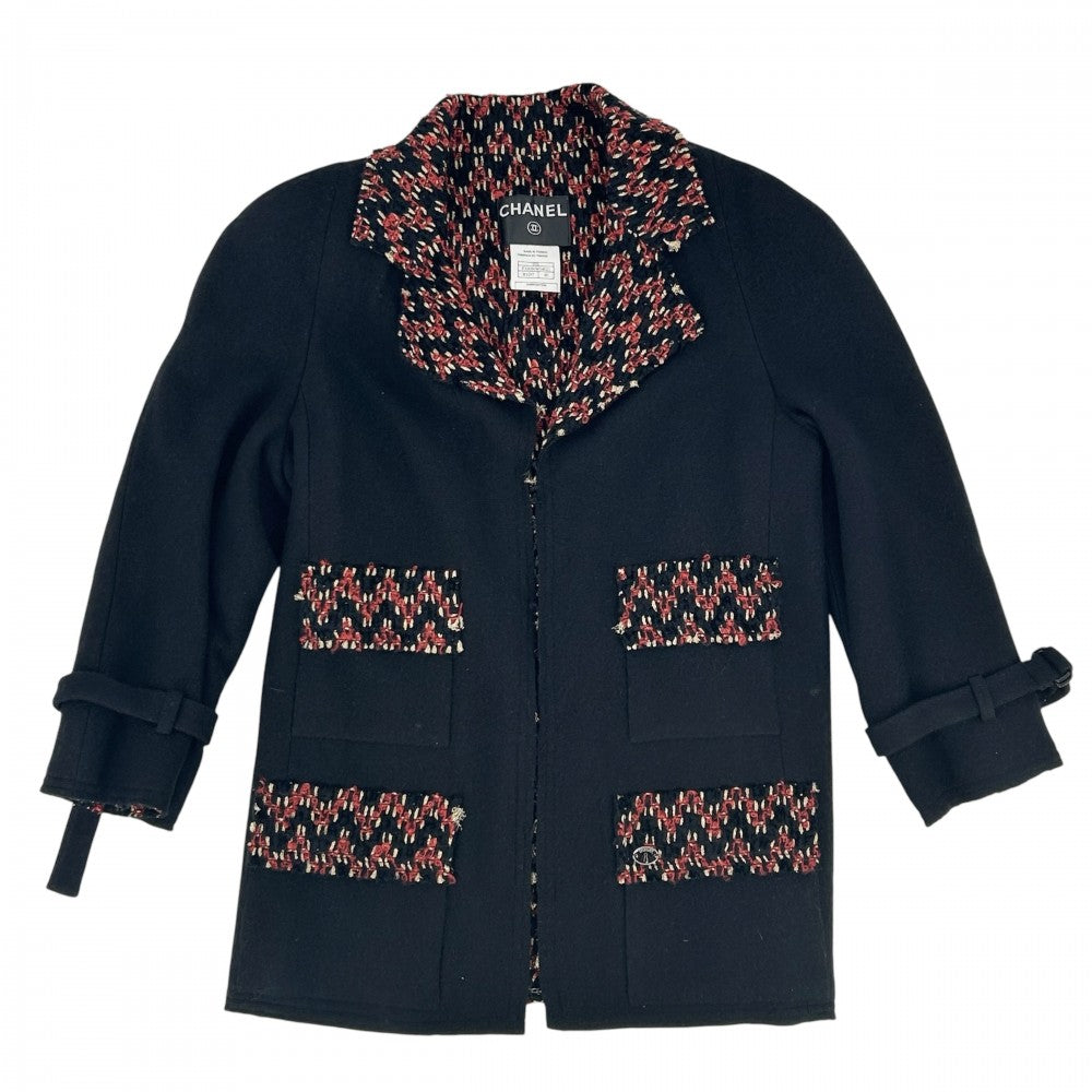 CHANEL シャネル アウター ボタンレス ジャケット アパレル 服 40 ブラック 黒 レッド 赤 春 秋 ウール カシミヤ レディース 2007年【中古品】