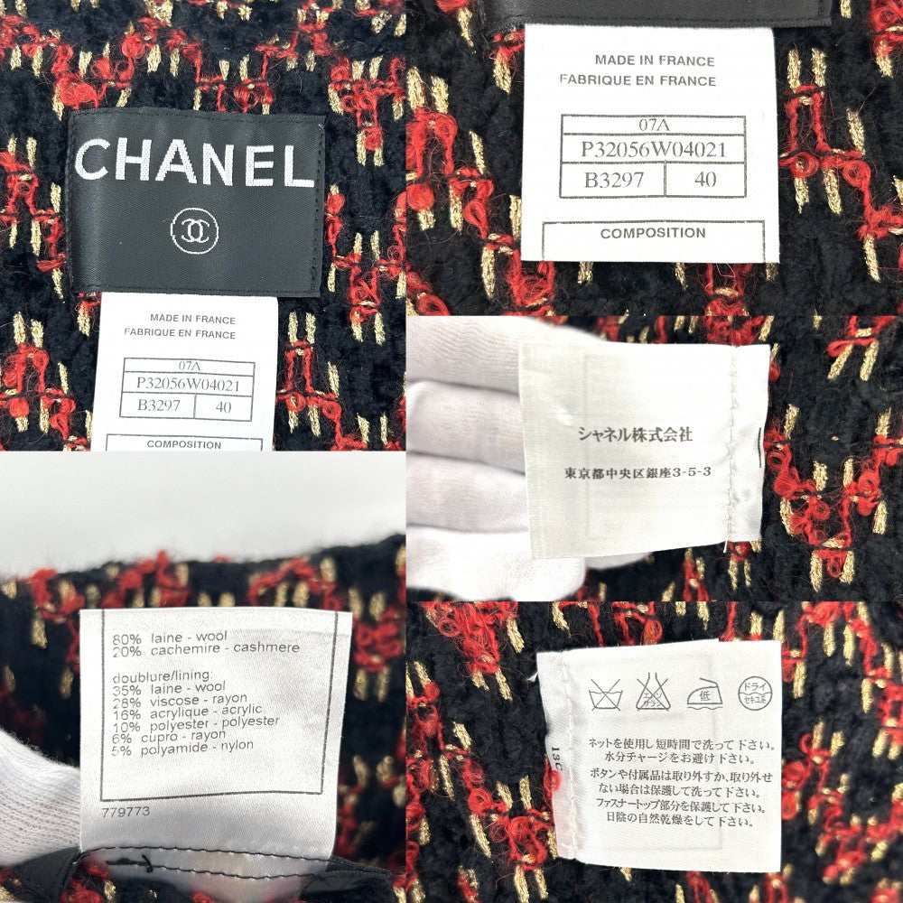 CHANEL シャネル アウター ボタンレス ジャケット アパレル 服 40 ブラック 黒 レッド 赤 春 秋 ウール カシミヤ レディース 2007年【中古品】