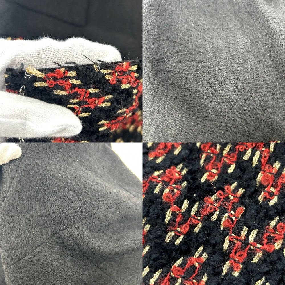 CHANEL シャネル アウター ボタンレス ジャケット アパレル 服 40 ブラック 黒 レッド 赤 春 秋 ウール カシミヤ レディース 2007年【中古品】