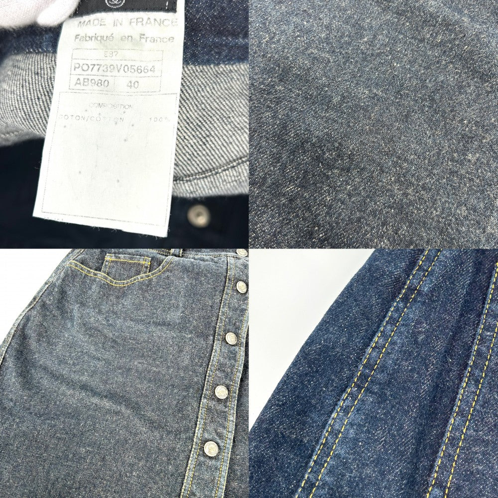 【開店SALE】 CHANEL シャネル スカート デニムミニスカート ココボタン ボトムス ヴィンテージ ココマーク アパレル 服 40 ネイビー 紺 シルバー金具 オールシーズン コットン レディース【中古品】