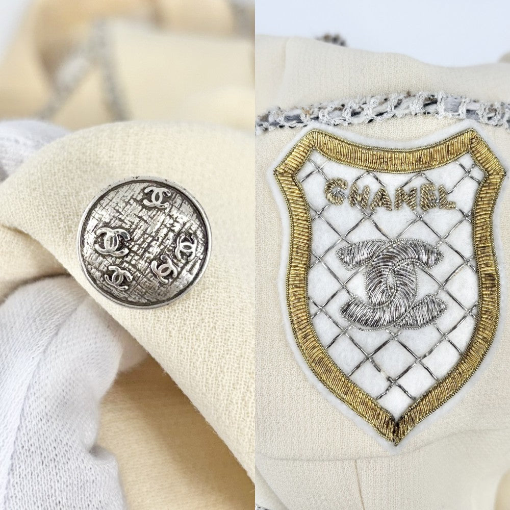 CHANEL シャネル アウター ジャケット ココマーク エンブレム ココ アパレル 服 38 クリーム 春 秋 ウール レディース【中古品】