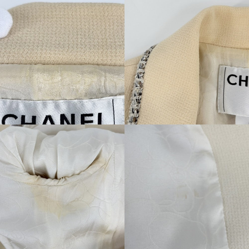 CHANEL シャネル アウター ジャケット ココマーク エンブレム ココ アパレル 服 38 クリーム 春 秋 ウール レディース【中古品】