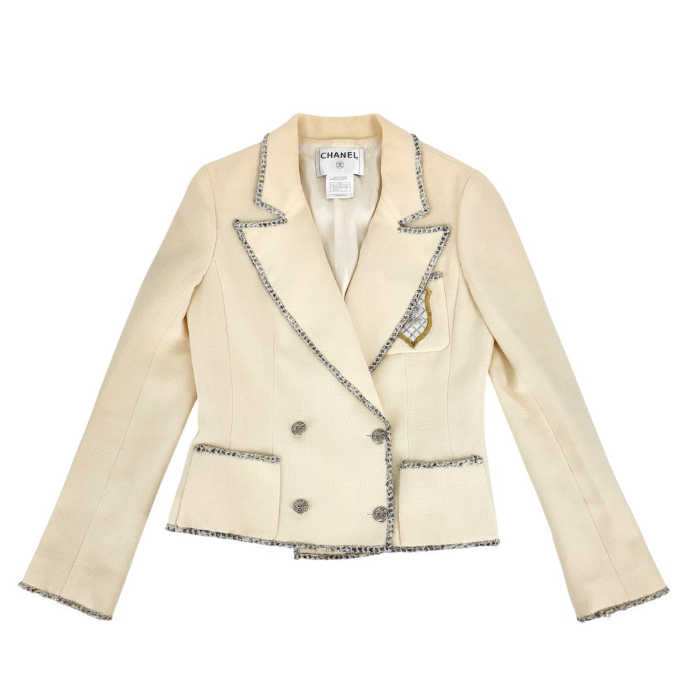 CHANEL シャネル アウター ジャケット ココマーク エンブレム ココ アパレル 服 38 クリーム 春 秋 ウール レディース【中古品】