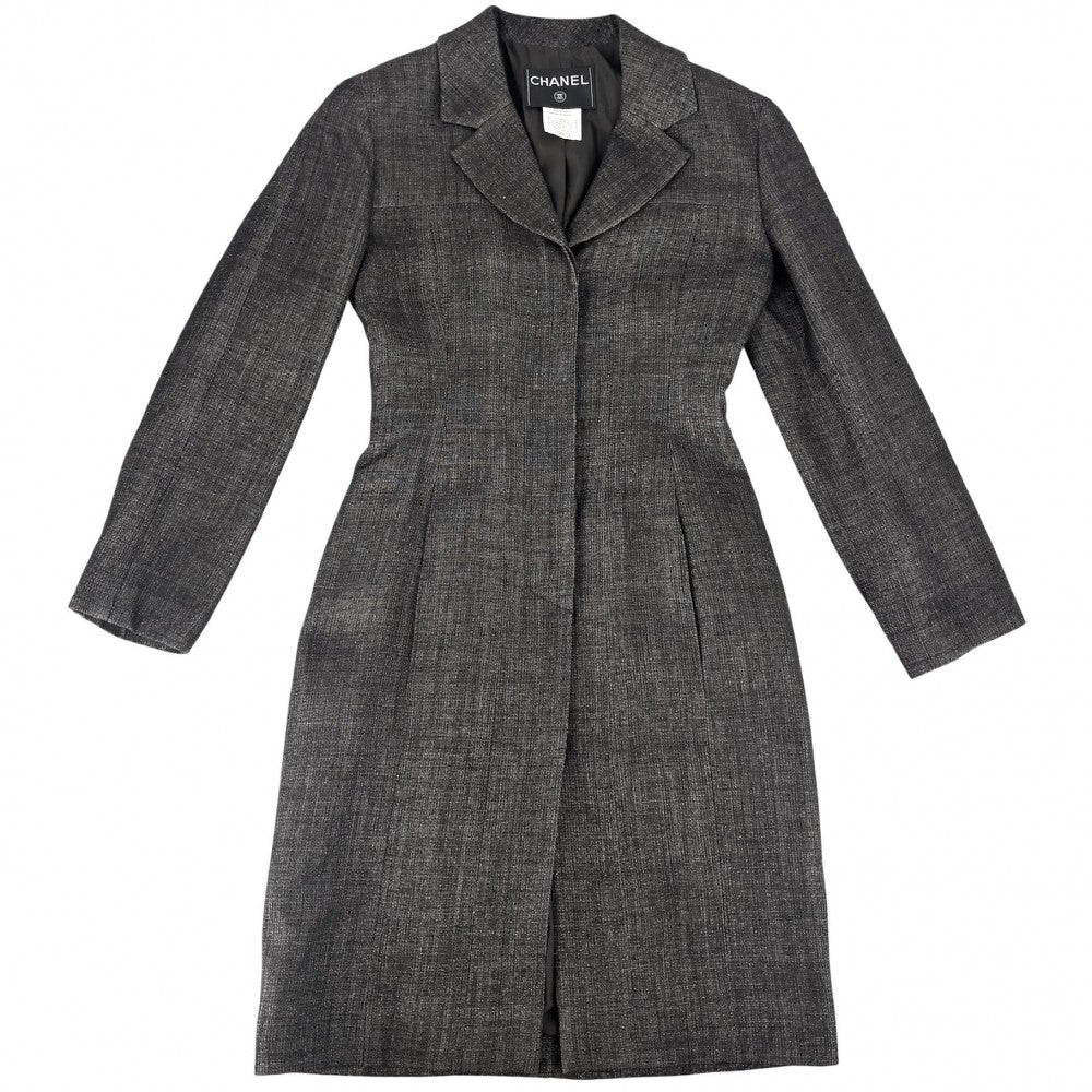 【開店SALE】 CHANEL シャネル アウター ココマーク ロングコート アパレル 服 薄手 36 ダークブラウン 秋 ウール ポリエステル ナイロン コットン レディース【中古品】