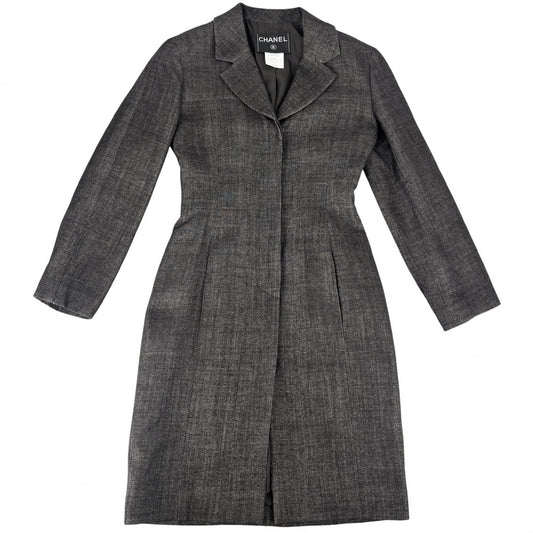 【秋物特集】 CHANEL シャネル アウター ココマーク ロングコート アパレル 服 薄手 36 ダークブラウン 秋 ウール ポリエステル ナイロン コットン レディース【中古品】