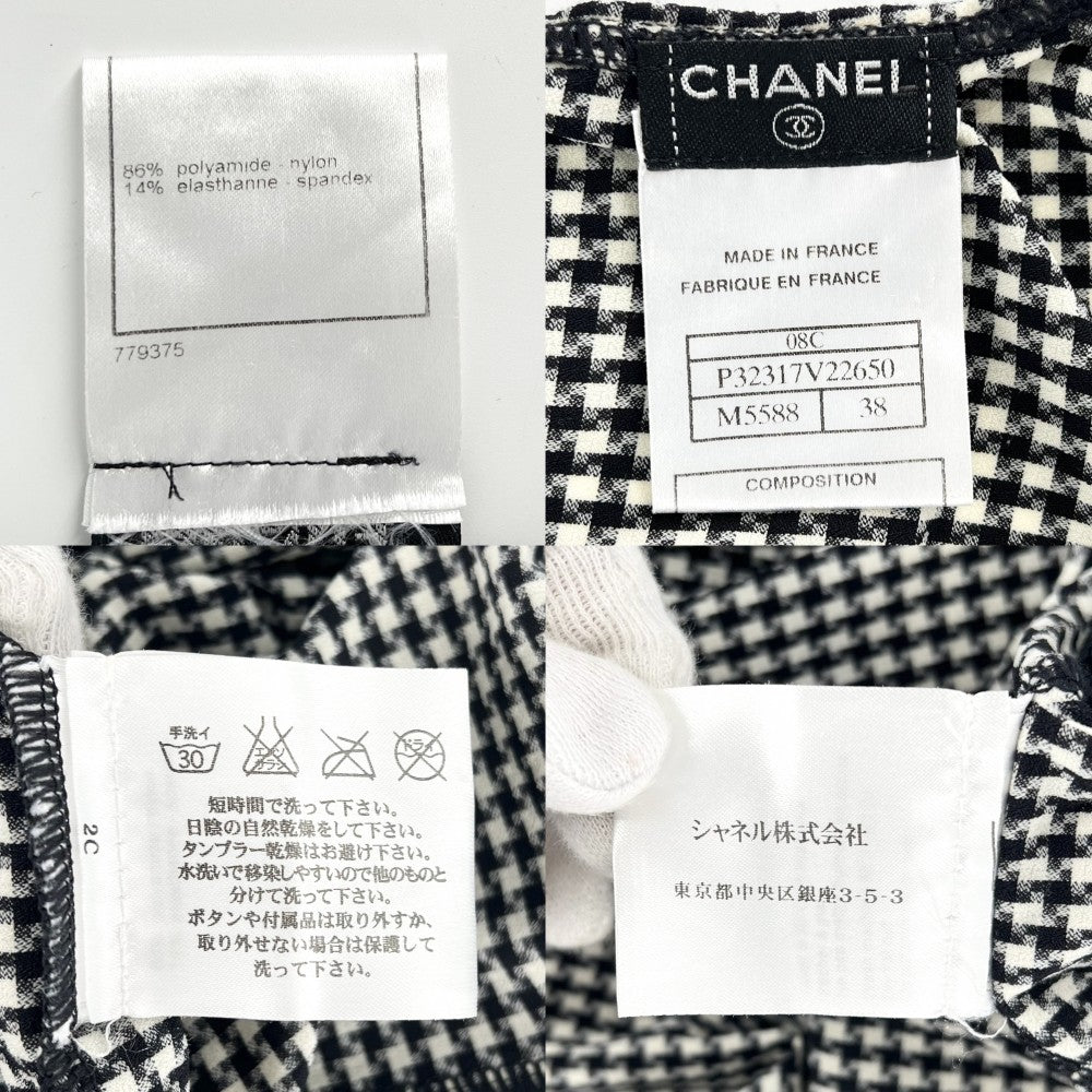 【開店SALE】 CHANEL シャネル タンクトップ ノースリーブワンピース チュニック ココマーク アパレル 服 38 ブラック 黒 ホワイト 白 春 夏 コットン スパンデックス レディース【中古品】