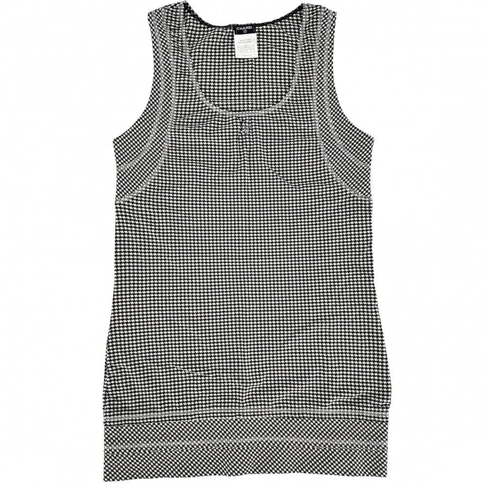 【開店SALE】 CHANEL シャネル タンクトップ ノースリーブワンピース チュニック ココマーク アパレル 服 38 ブラック 黒 ホワイト 白 春 夏 コットン スパンデックス レディース【中古品】