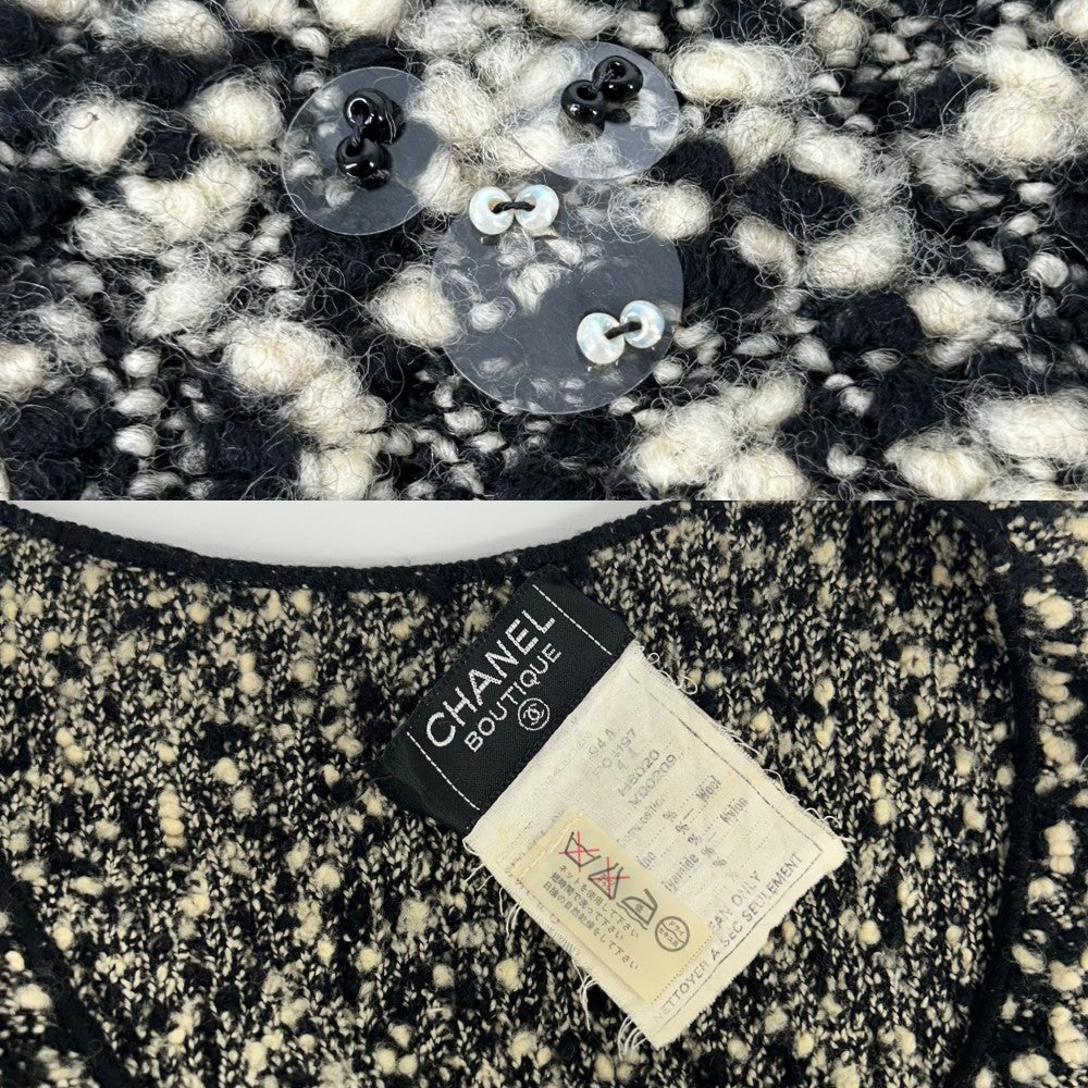 【開店SALE】 CHANEL シャネル ワンピース ツイード ノースリーブ ボタン アパレル 服 44 ブラック 黒 アイボリー 秋 ウール ナイロン レディース 1994年【中古品】