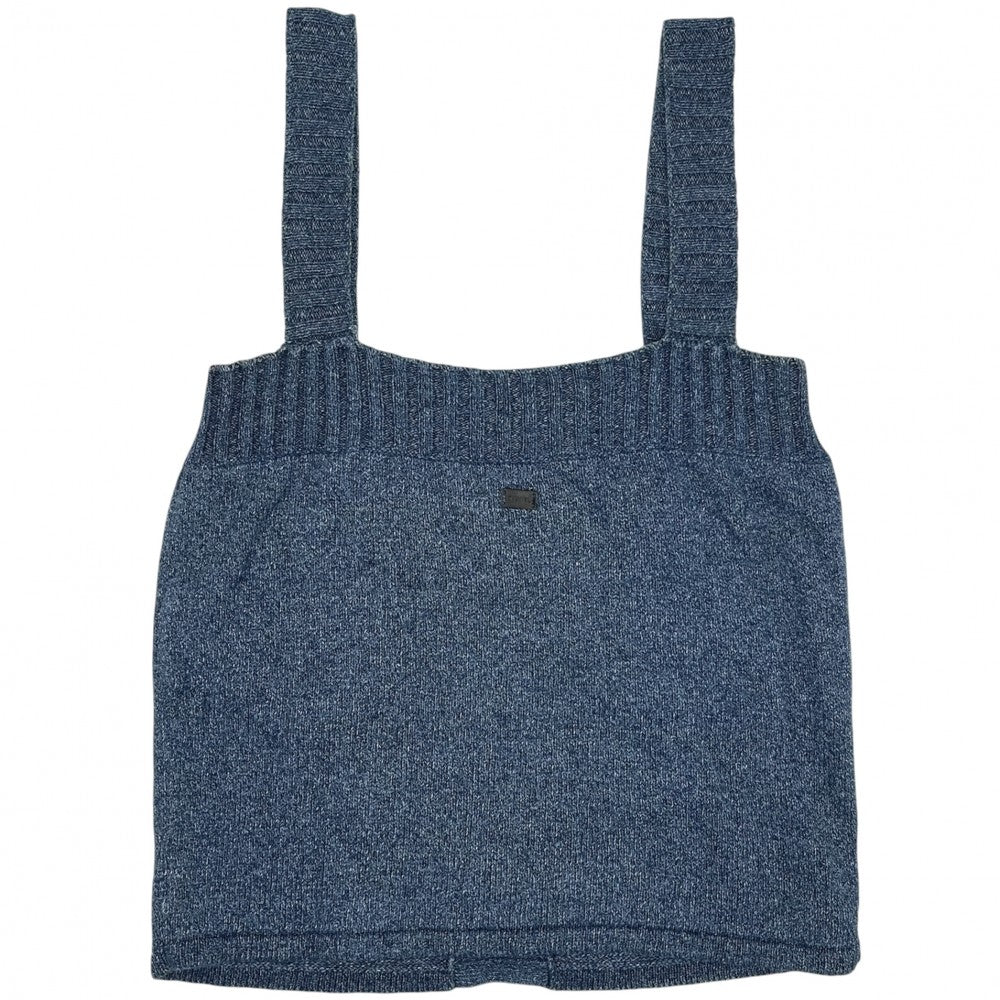 CHANEL シャネル トップス タンクトップ アパレル ニットキャミソール 服 ロゴ ヴィンテージ 38 ブルー 青 夏 コットン レディース 1999年【中古品】