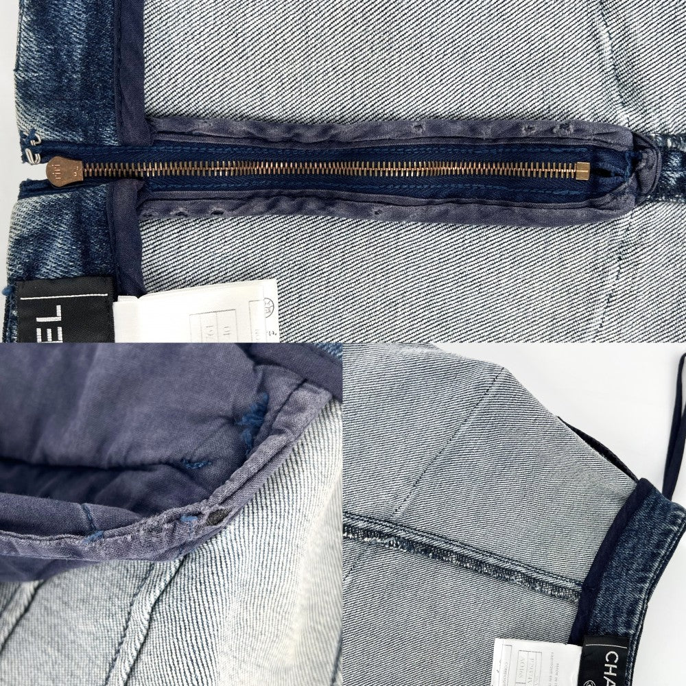 【開店SALE】 CHANEL シャネル スカート デニムスカート ココマーク ティアード アパレル 服 40 インディゴ ブロンズ金具 オールシーズン コットン ポリウレタン レディース【中古品】