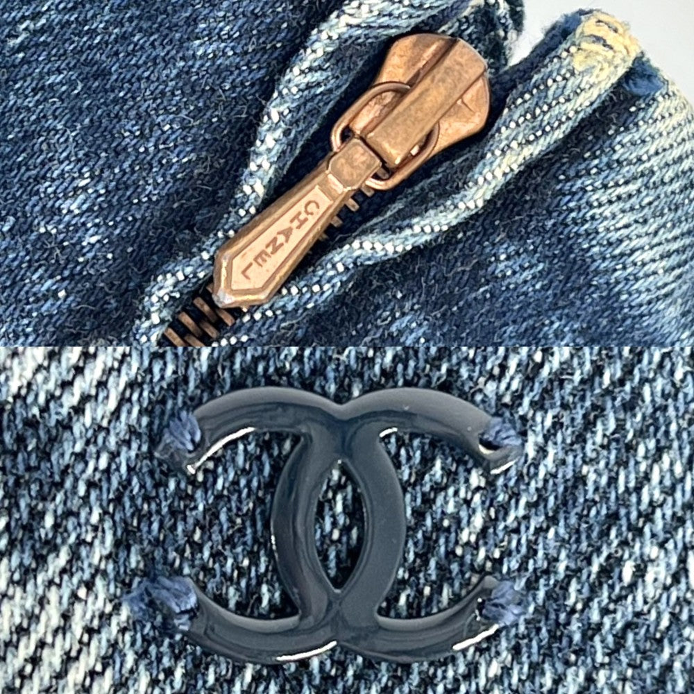 【開店SALE】 CHANEL シャネル スカート デニムスカート ココマーク ティアード アパレル 服 40 インディゴ ブロンズ金具 オールシーズン コットン ポリウレタン レディース【中古品】