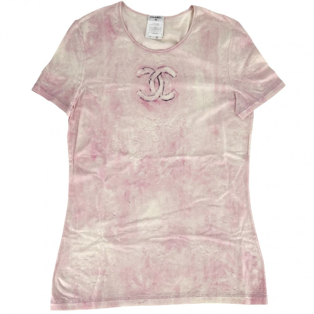 【開店SALE】 CHANEL シャネル 半袖Ｔシャツ タイダイ ココマーク トップス 服 アパレル 40 ピンク ホワイト 白 春 夏 コットン スパンデックス レディース【中古品】