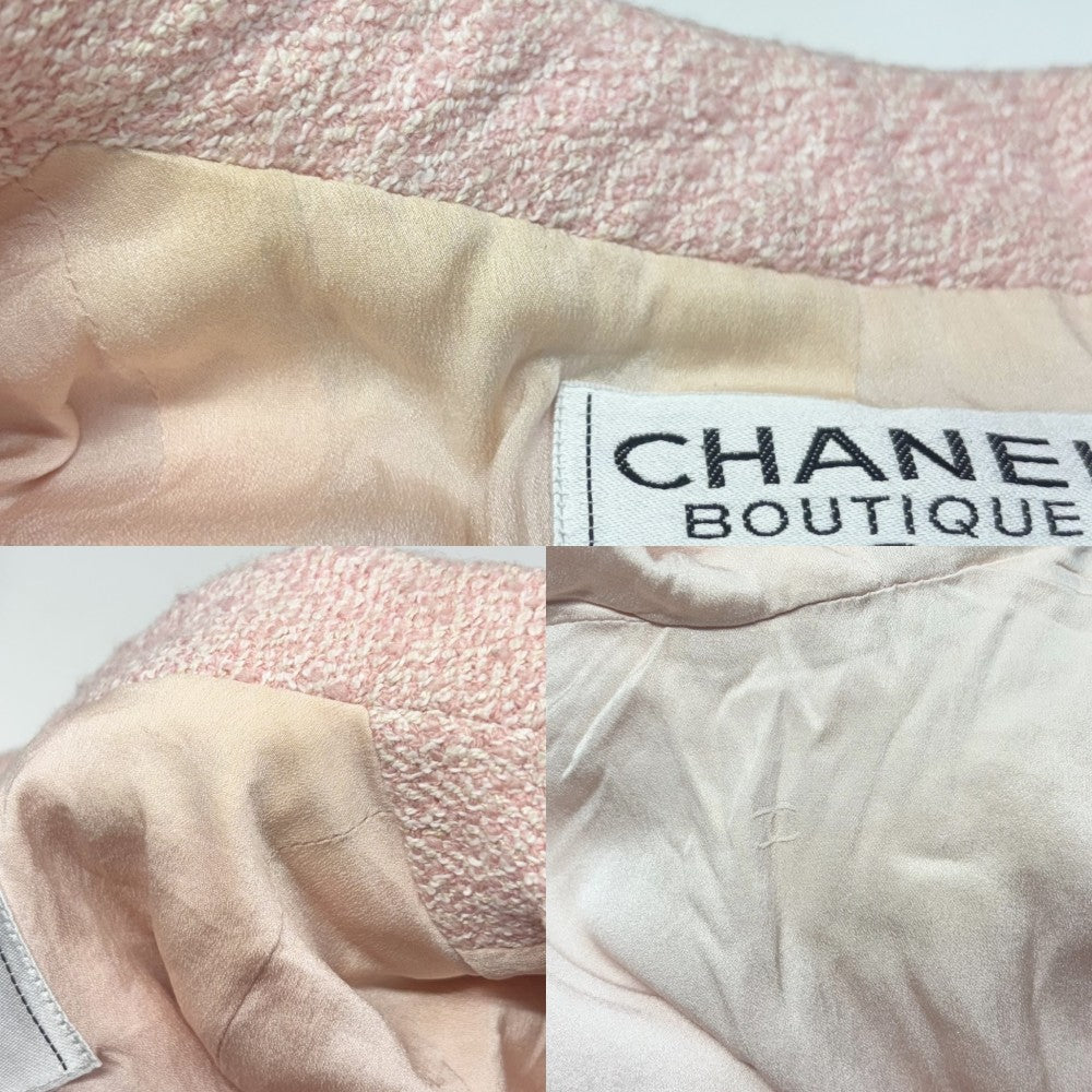 CHANEL シャネル セットアップ ココボタン ツイードセットアップ ジャケット スカート ヴィンテージ アパレル 服 42 ピンク ゴールド金具 春 秋 ウール コットン シルク ナイロン レディース【中古品】