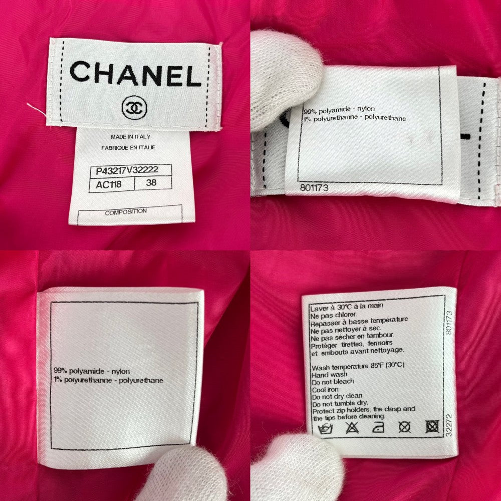 CHANEL シャネル ブルゾン ココマーク ジップアップ アウター アパレル 服 フード付き ターンロック ジャケット 38 ピンク シルバー金具 秋 冬 ナイロン ポリウレタン レディース【中古品】