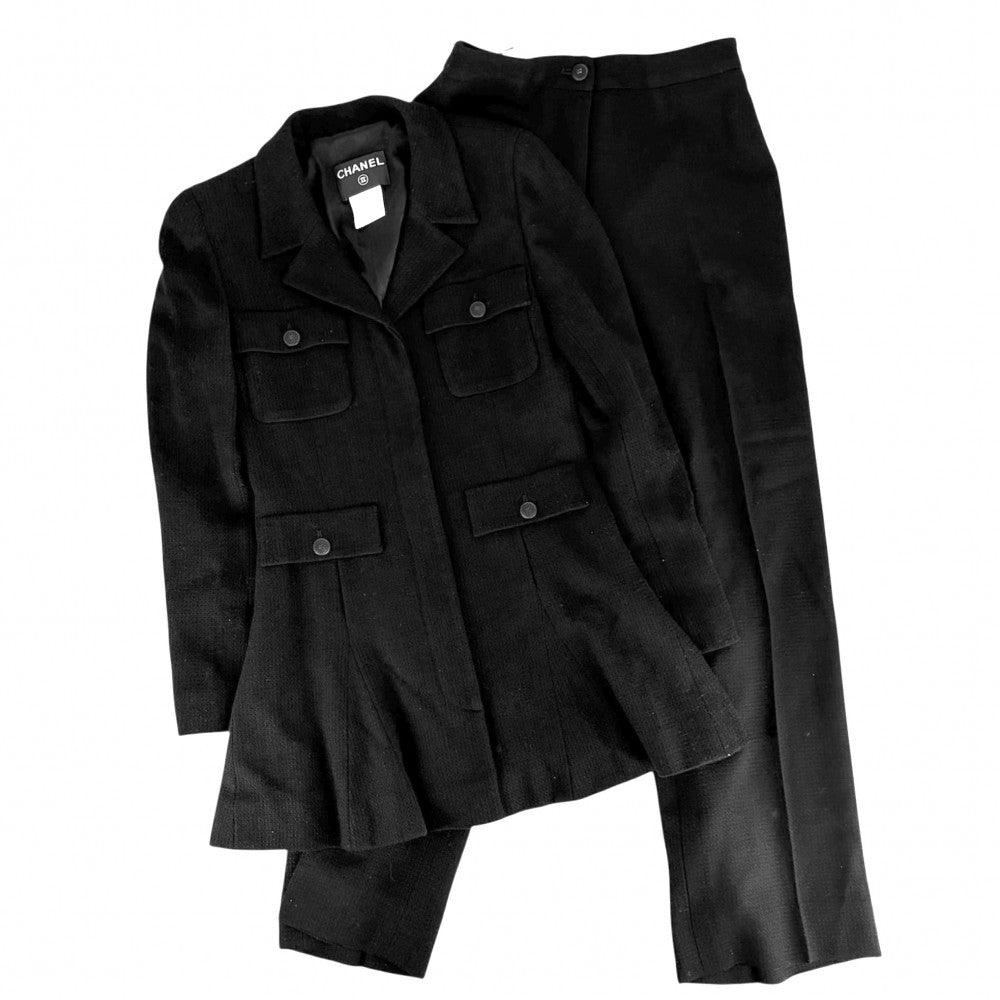 【開店SALE】 CHANEL シャネル セットアップ パンツ ジャケット 服 アパレル 36 ブラック 黒 秋 冬 ウール レーヨン レディース 2002年【中古品】