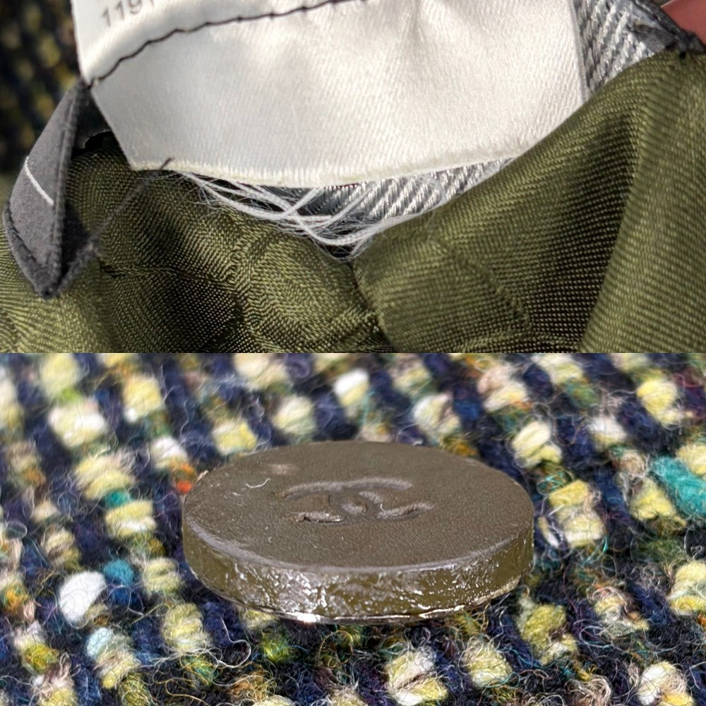 CHANEL シャネル アウター ツイード ジャケット アパレル 服 38 グリーン 緑 ゴールド金具 秋 冬 ウール シルク レディース【中古品】