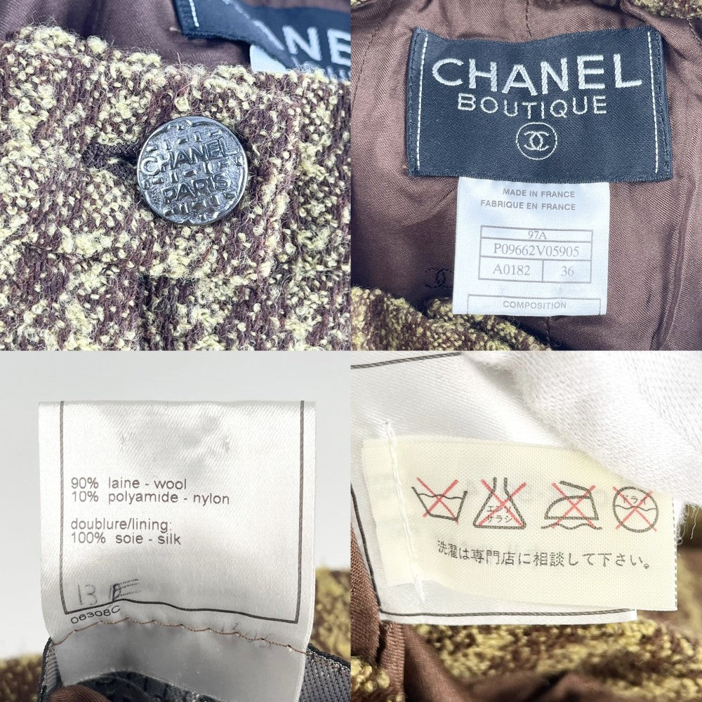 【開店SALE】 CHANEL シャネル パンツ ツイード ボトムス ズボン アパレル ヴィンテージ 服 36 P09662V05905 ブラウン系 ガンメタル金具 秋 冬 ウール ナイロン シルク レディース 1997年【中古品】