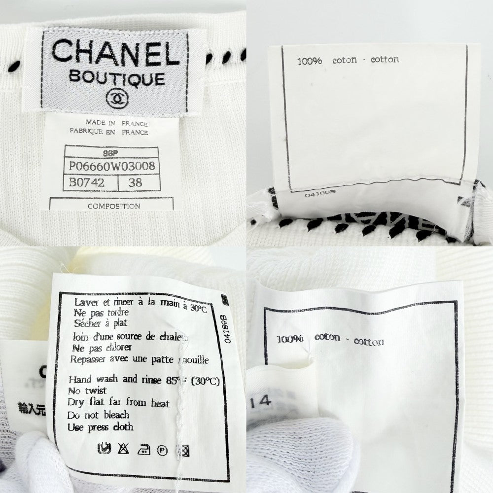 【開店SALE】 CHANEL シャネル タンクトップ ココマーク ノースリーブ アパレル 服 ニット 38 P06660W03008 ホワイト 白 ブラック 黒 夏 コットン レディース【中古品】