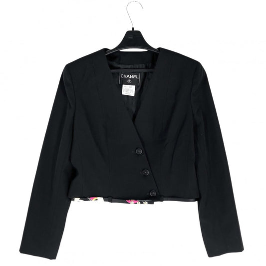 【開店SALE】 CHANEL シャネル ジャケット ココマーク ココボタン アウター ショート丈 アパレル 服 40 ブラック 黒 秋 冬 ウール レディース【中古品】