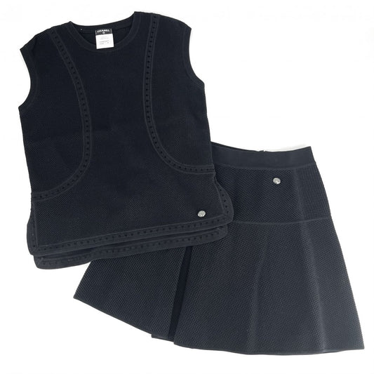 CHANEL シャネル セットアップ アパレル 服 タンクトップ ミニスカート メッシュ 40 ブラック 黒 夏 コットン レディース【中古品】