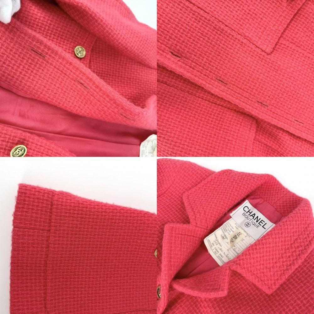 【開店SALE】 CHANEL シャネル セットアップ ツイード ジャケット スカート ココボタン ヴィンテージ アパレル 服 36 ピンク ゴールド金具 春 秋 ウール レディース【中古品】