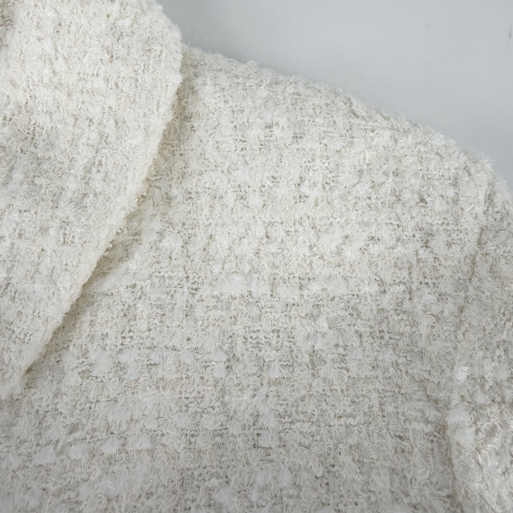 【開店SALE】 CHANEL シャネル セットアップ ツイード ジャケット スカート アパレル 服 40 ホワイト 白 シルバー金具 春 秋 コットン ポリアミド ビスコース ウール レディース【中古品】