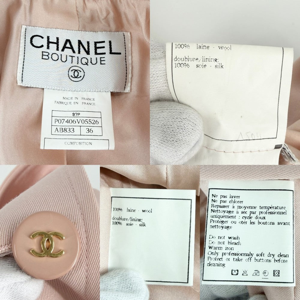 CHANEL シャネル アウター ココマーク ジャケット アパレル 服 97P 36 ピンク ゴールド金具 ウール レディース 1997年【中古品】