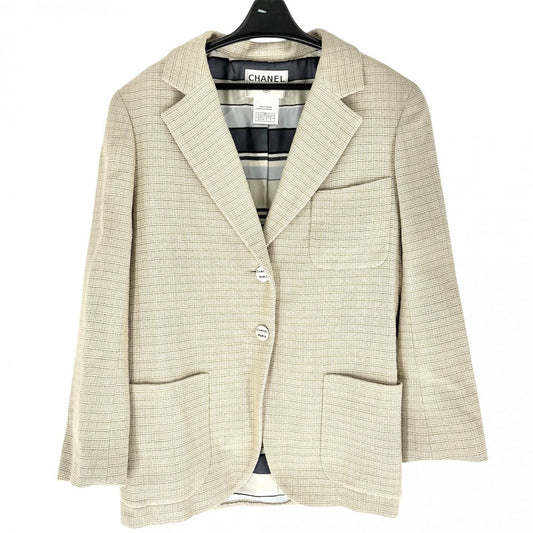 CHANEL シャネル アウター ロゴボタン ジャケット アパレル 服 38 ベージュ シルバー金具 コットン ウール ナイロン レディース【中古品】