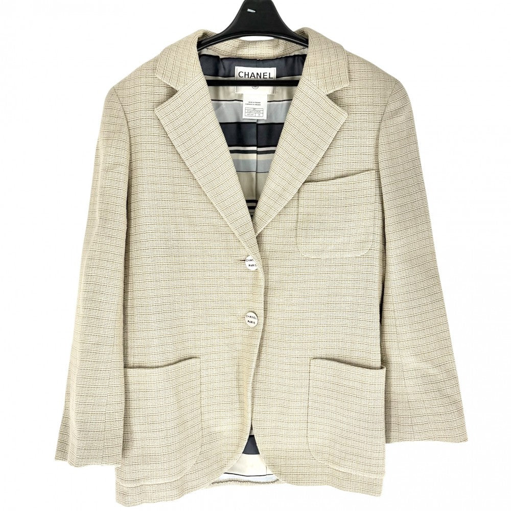 CHANEL シャネル アウター ロゴボタン ジャケット アパレル 服 38 ベージュ シルバー金具 コットン ウール ナイロン レディース【中古品】