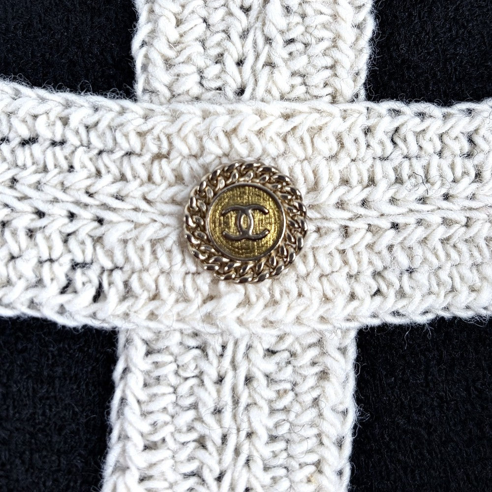 CHANEL シャネル ワンピース バイカラー 半袖 ココマーク ヴィンテージ アパレル 服 38 ブラック 黒 アイボリー 春 秋 ウール ナイロン レディース 2005年【中古品】