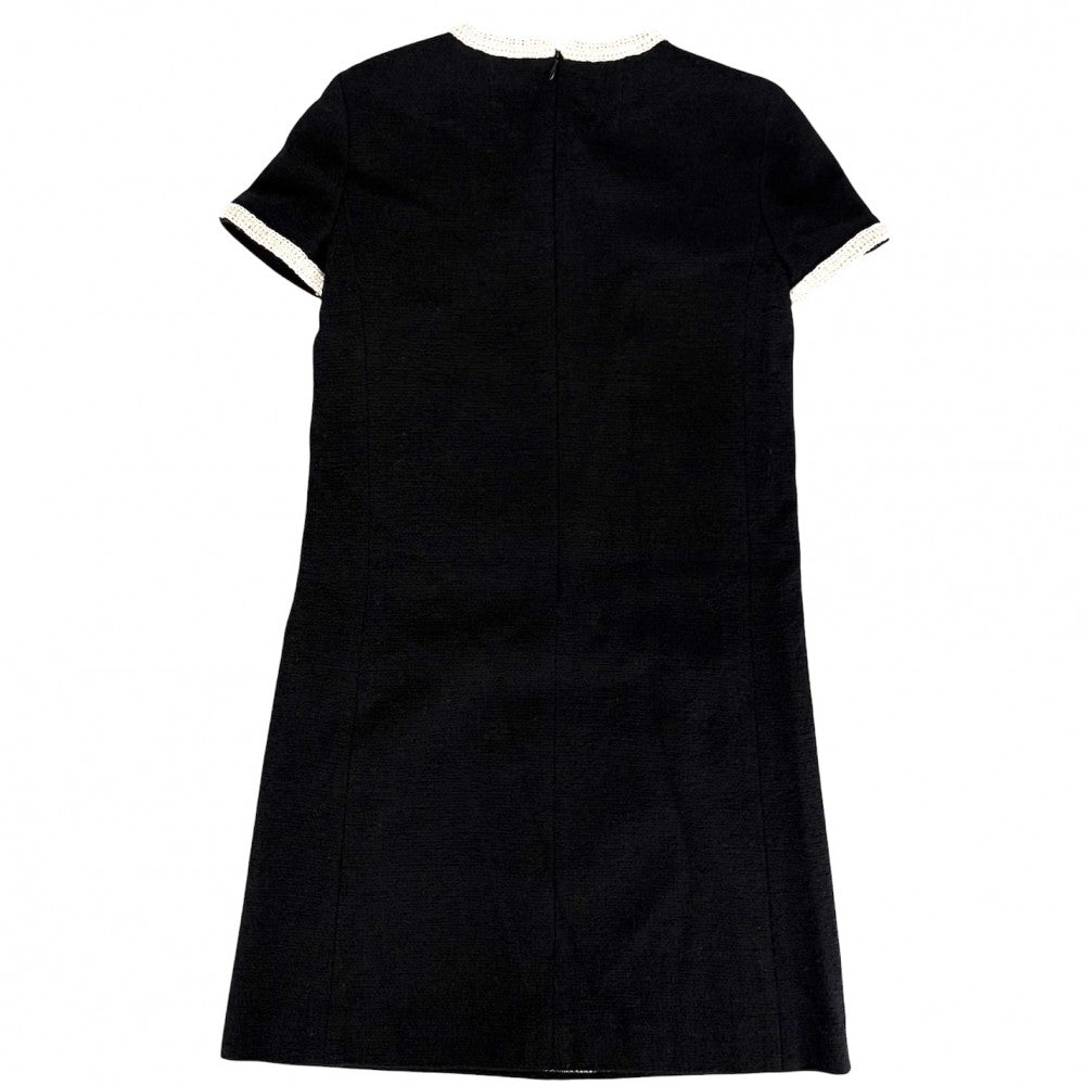 CHANEL シャネル ワンピース バイカラー 半袖 ココマーク ヴィンテージ アパレル 服 38 ブラック 黒 アイボリー 春 秋 ウール ナイロン レディース 2005年【中古品】