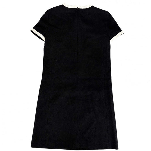 【秋物特集】 CHANEL シャネル ワンピース バイカラー 半袖 ココマーク ヴィンテージ アパレル 服 38 ブラック 黒 アイボリー 春 秋 ウール ナイロン レディース 2005年【中古品】